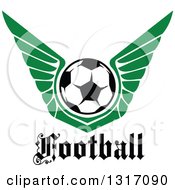 Poster, Art Print Of Soccer Ball With Green Wings Over Text