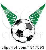 Poster, Art Print Of Soccer Ball With Green Wings 2