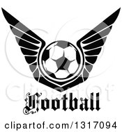 Poster, Art Print Of Black And White Soccer Ball With Wings Over Text