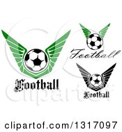 Clipart Of Soccer Balls With Wings And Text Royalty Free Vector Illustration