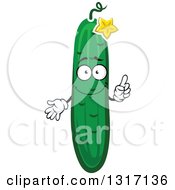 Clipart Of A Cartoon Cucumber Character With A Blossom Holding Up A Finger Royalty Free Vector Illustration