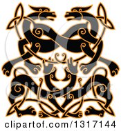 Poster, Art Print Of Black And Orange Celtic Knot Wolf Or Dog Design