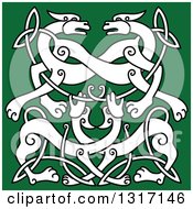 Clipart Of A Celtic Knot Wolf Or Dog Design Over Green Royalty Free Vector Illustration