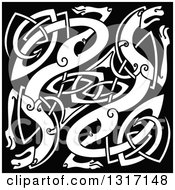 Clipart Of White Celtic Knot Dragons On Black Royalty Free Vector Illustration