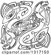 Clipart Of Lineart Celtic Knot Dragons Royalty Free Vector Illustration