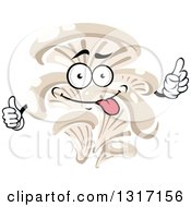 Clipart Of A Cartoon Oyster Mushroom Character Holding Up A Finger And A Thumb Royalty Free Vector Illustration