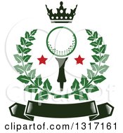 Poster, Art Print Of Crown Above A Golf Ball With Stars In A Green Wreath Over A Blank Banner