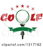 Poster, Art Print Of Golf Ball On A Tee With Text Stars And A Blank Green Banner