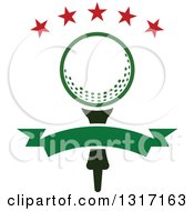 Poster, Art Print Of Golf Ball On A Tee Under Stars With A Blank Green Banner