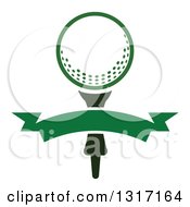 Poster, Art Print Of Golf Ball On A Tee With A Blank Green Banner
