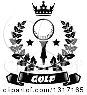 Poster, Art Print Of Black And White Crown Above A Golf Ball With Stars In A Green Wreath Over A Text Banner
