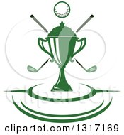 Clipart Of A Golf Ball Green Trophy And Crossed Clubs With Curves Royalty Free Vector Illustration