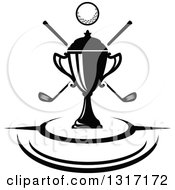 Poster, Art Print Of Black And White Golf Ball Green Trophy And Crossed Clubs With Curves