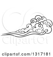 Clipart Of A Black And White Swirly Cloud And Wind Royalty Free Vector Illustration