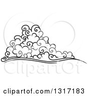 Clipart Of A Black And White Swirly Cloud And Wind 11 Royalty Free Vector Illustration