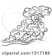 Clipart Of A Black And White Swirly Cloud And Wind 13 Royalty Free Vector Illustration