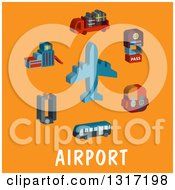 Poster, Art Print Of Flat Design Airplane With Travel Items Over Text On Orange