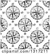 Poster, Art Print Of Seamless Pattern Background Of Black And White Compasses 4