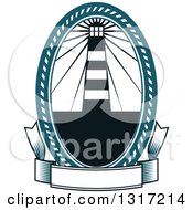 Poster, Art Print Of Nautical Lighthouse In An Oval Above A Blank Banner