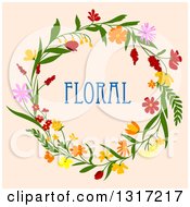 Clipart Of A Wreath Made Of Flowers With Text On Beige 2 Royalty Free Vector Illustration