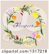 Clipart Of A Wreath Made Of Flowers With Text On Beige 3 Royalty Free Vector Illustration
