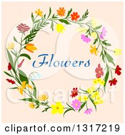 Poster, Art Print Of Wreath Made Of Flowers With Text On Beige