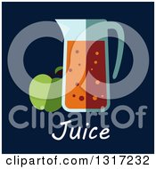 Poster, Art Print Of Flat Design Green Apple And Pitcher Of Juice On Blue With Text