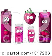 Poster, Art Print Of Happy Raspberry Character Cups And Juice Cartons 2