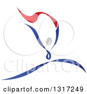 Poster, Art Print Of Blue Gray And Red Ribbon Dancer In Action