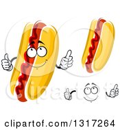 Poster, Art Print Of Cartoon Face Hands And Hot Dogs With Ketchup
