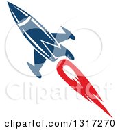 Clipart Of A Retro Blue Rocket With Red Flames 9 Royalty Free Vector Illustration