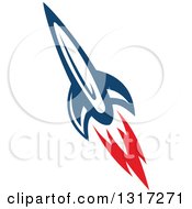Poster, Art Print Of Retro Blue Rocket With Red Flames 10