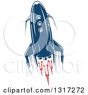 Clipart Of A Retro Blue Rocket With Red Flames 11 Royalty Free Vector Illustration