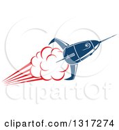 Poster, Art Print Of Retro Blue Rocket With Red Flames 13