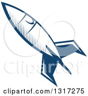 Poster, Art Print Of Retro Blue Space Rocket 13