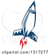 Clipart Of A Retro Blue Rocket With Red Flames 14 Royalty Free Vector Illustration