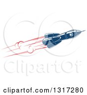 Poster, Art Print Of Retro Blue Rocket With Red Flames 15