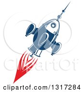 Poster, Art Print Of Retro Blue Rocket With Red Flames 3