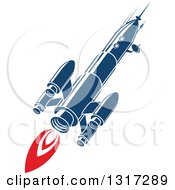 Poster, Art Print Of Retro Blue Rocket With Red Flames 4