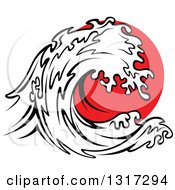 Black And White Tsunami Wave Over Red