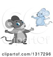 Poster, Art Print Of Cartoon Welcoming Gray And Blue Mice
