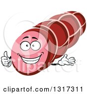 Clipart Of A Cartoon Sausage Character Giving A Thumb Up And Presenting Royalty Free Vector Illustration