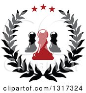 Poster, Art Print Of Laurel And Star Wreath With Black And Red Chess Pawn Pieces