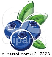 Poster, Art Print Of Cartoon Blueberries With Leaves