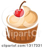 Poster, Art Print Of Cartoon Cupcake With Vanilla Frosting And A Cherry