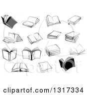 Clipart Of Black And White Books Royalty Free Vector Illustration