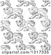 Poster, Art Print Of Seamless Pattern Background Of Black And White Lions 2