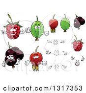 Cartoon Raspberry Briar Berry Currant And Gooseberry With Faces And Hands