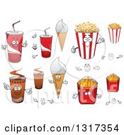 Poster, Art Print Of Cartoon Fountain Sodas Waffle Cones Popcorn French Fries And Coffee Characters