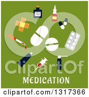 Poster, Art Print Of Flat Design Medicines Over Text On Green